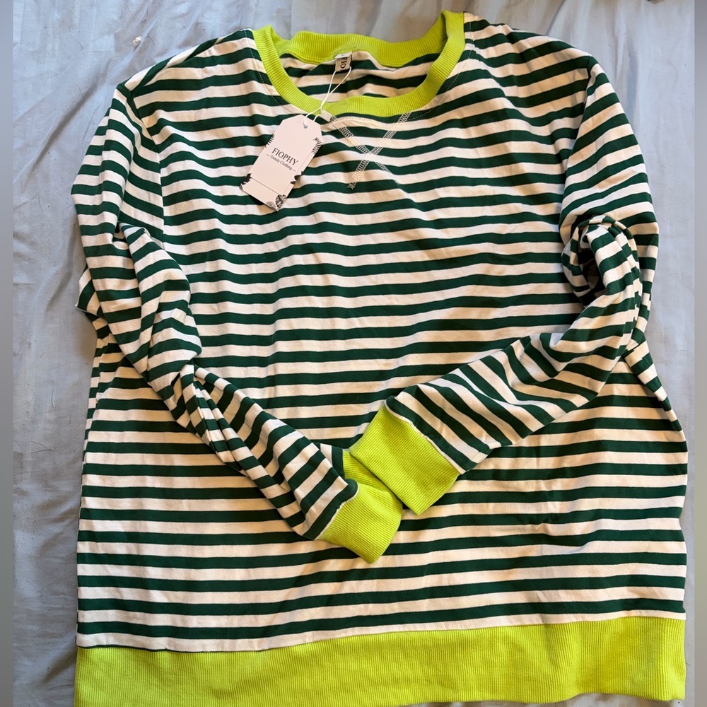 Striped Long Sleeve Top in Green & White